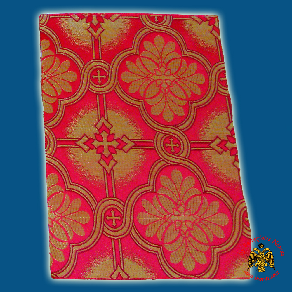 Orthodox Clerics Vestment Fabric With Flowered Shaped Cross Red with Golden Details No.6626